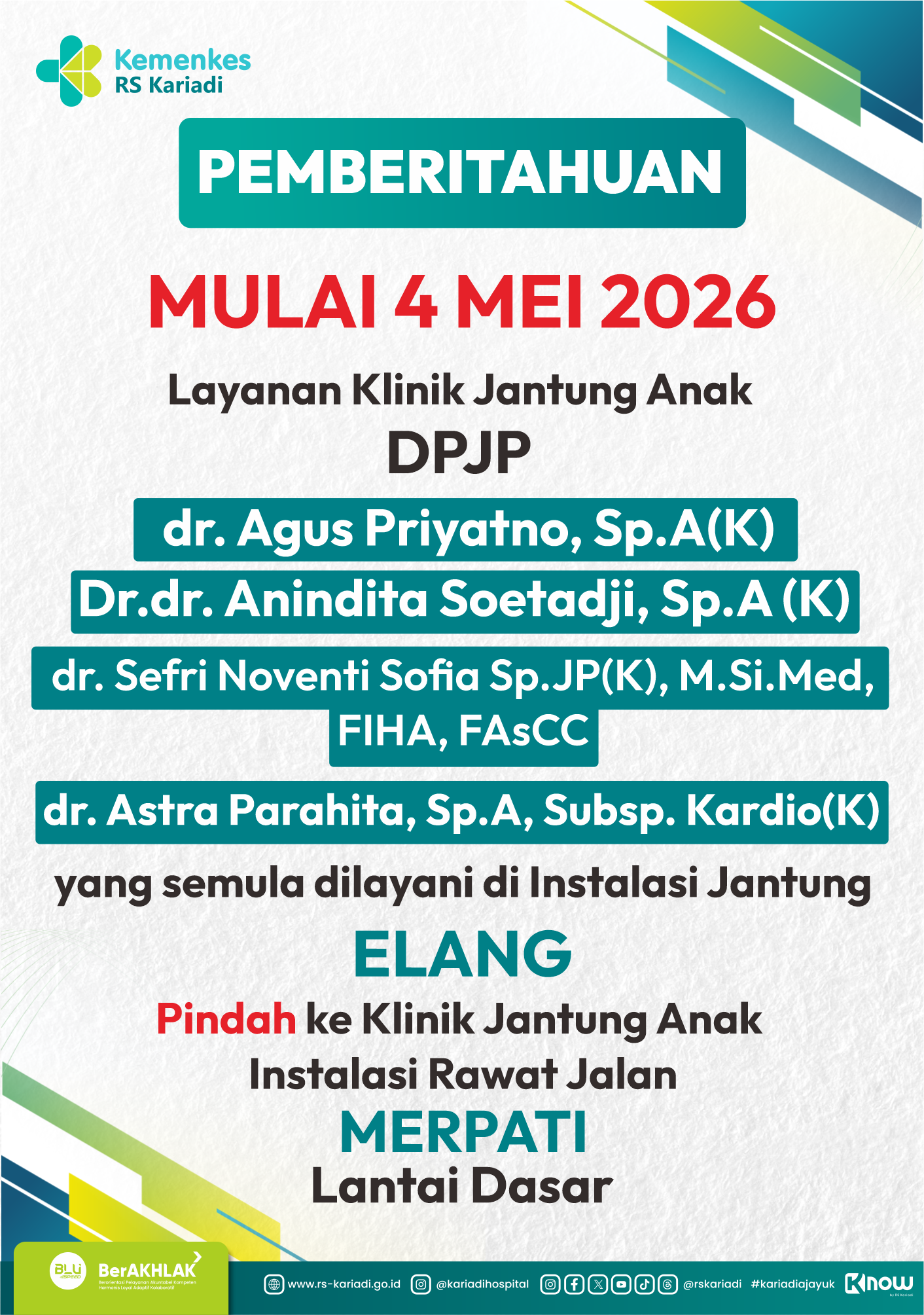 Informasi Perpindahan Layanan Klinik Jantung Anak
