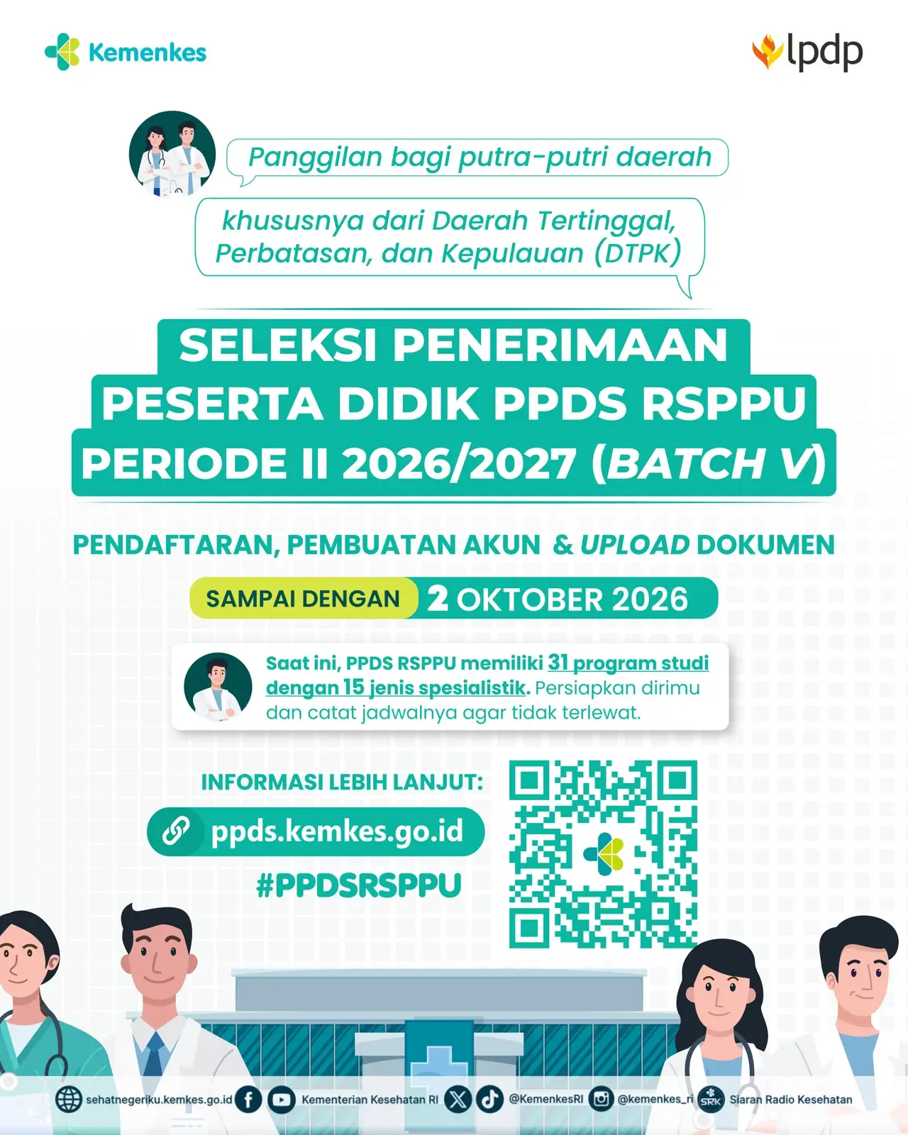 Gambar Konten Seleksi Penerimaan Peserta Didik  PPDS RSPPU II 2026 2027 Bacth V