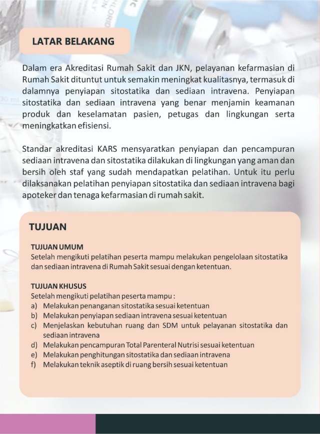 Pelatihan Pengelolaan Sitostatika Dan Sediaan Intravena
