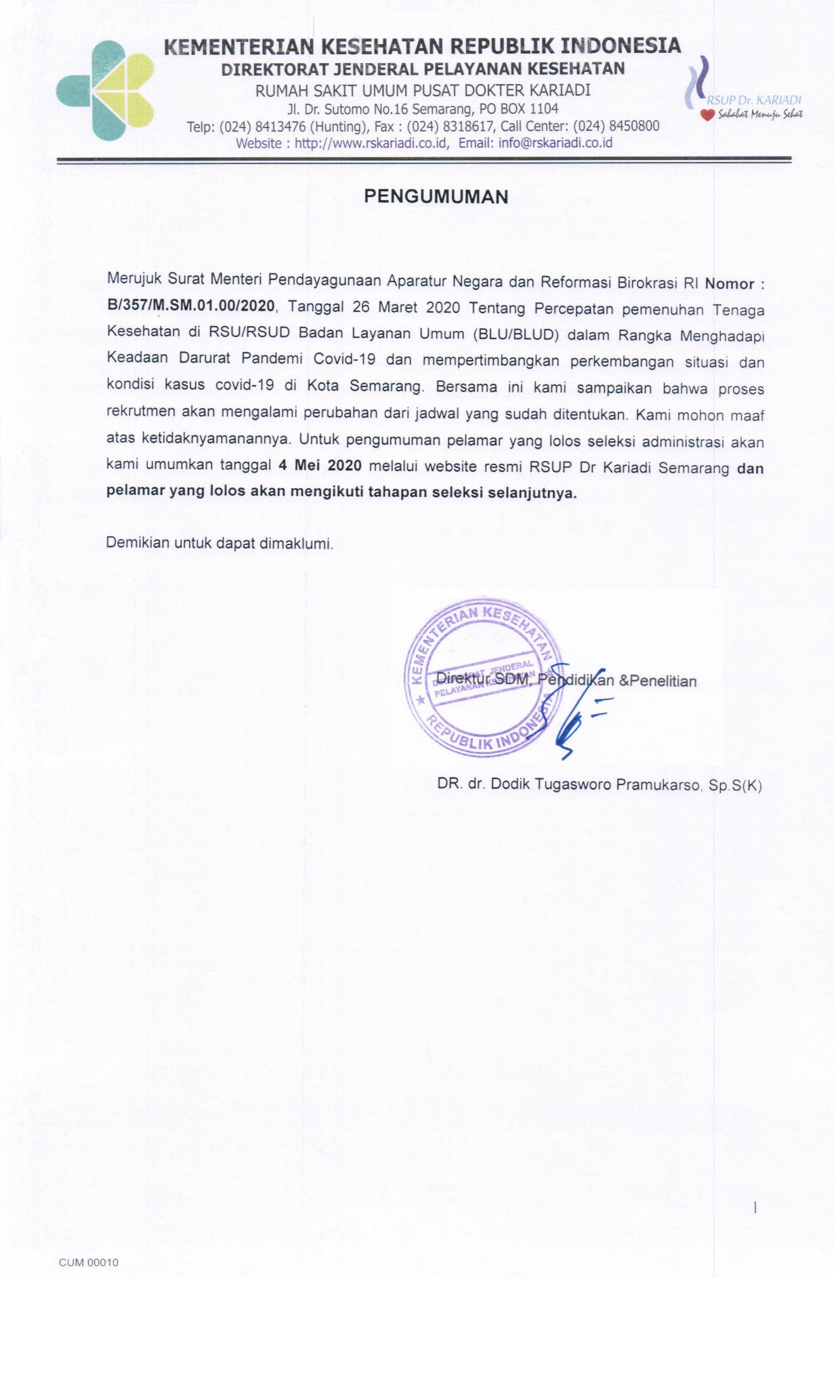 Penundaan Pengumuman Hasil Seleksi Pegawai Non PNS
